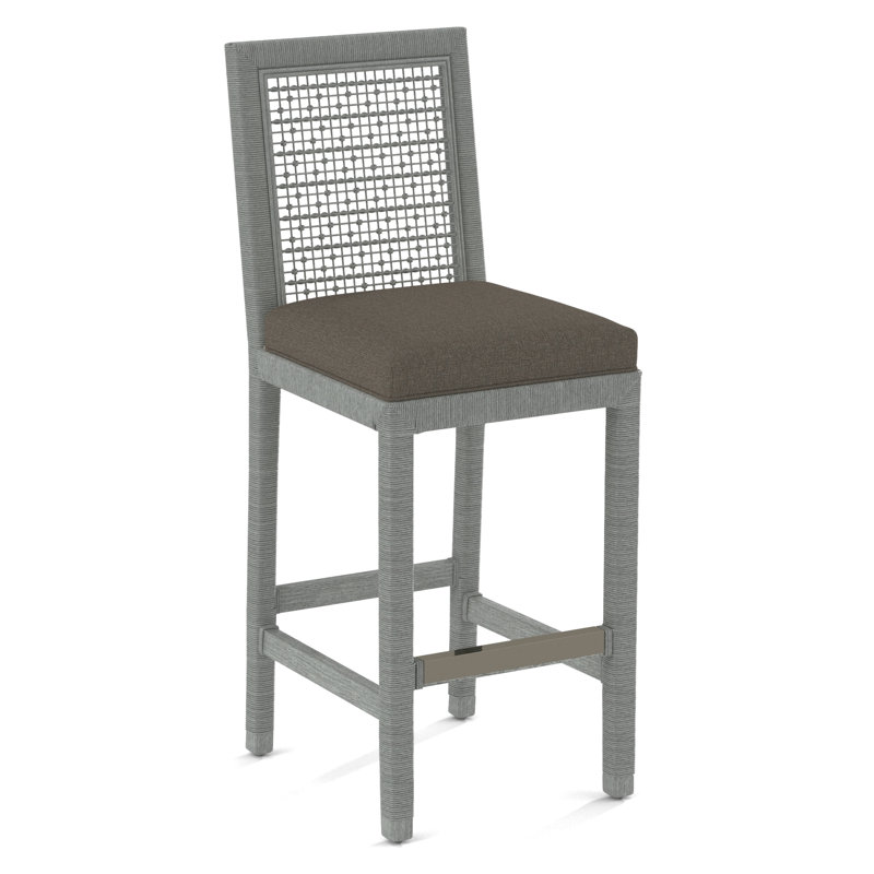 Pine Isle Upholstered Stool, Gray Sugar Performance, Nickel