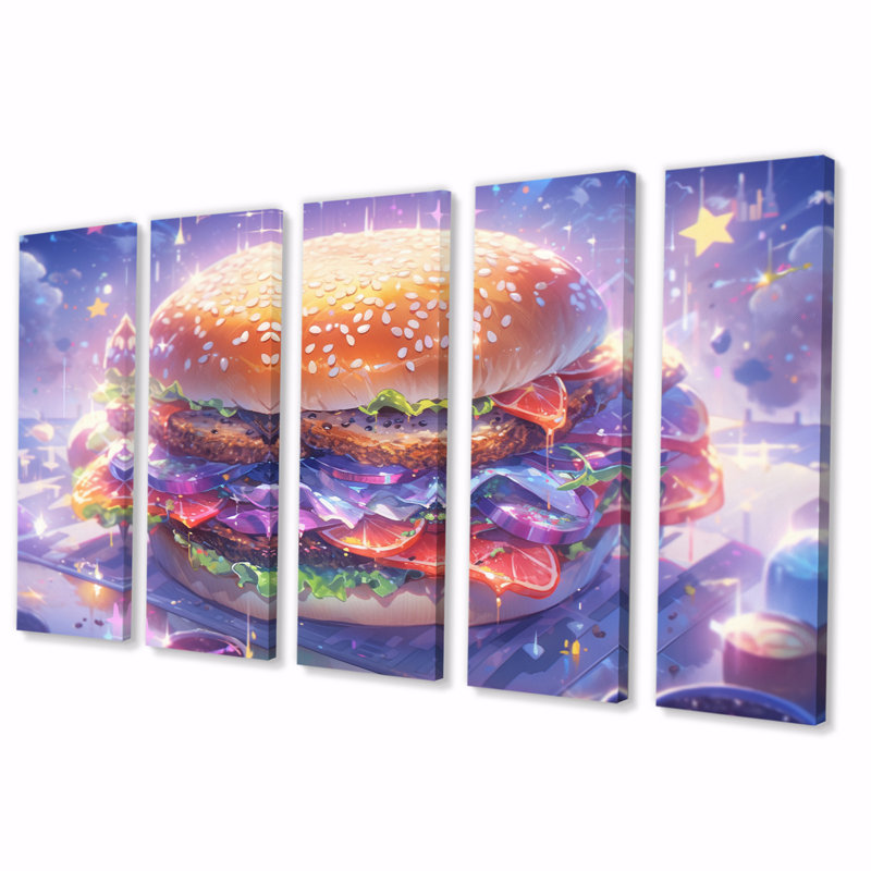 Burger Heaven - Repas et pique-nique, reproduction sur toile - 5 panneaux égaux