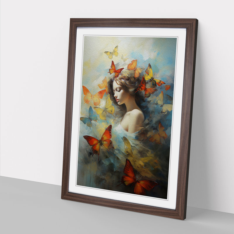 Butterfly Romanticism Art - Framed Print, 64cm H x 46cm W x 2cm D, Walnut Framed