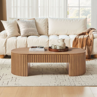 Table basse 51,18 pouces ovale en bois Mid-Century moderne avec tiroir pour le salon, chêne | Idée de cadeau
