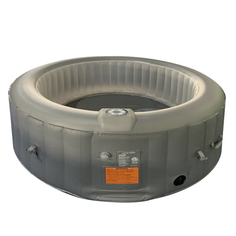 Gray Round Inflatable Hot Tub Spa with LED Lights