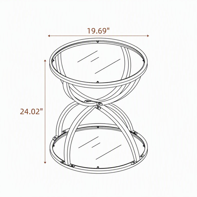 Table d'appoint ronde moderne à deux niveaux en verre de 50 cm (19,69 po), avec structure en métal annulaire, pouvant servir de table de chevet ou de table d'appoint pour le salon, la chambre et le bureau.