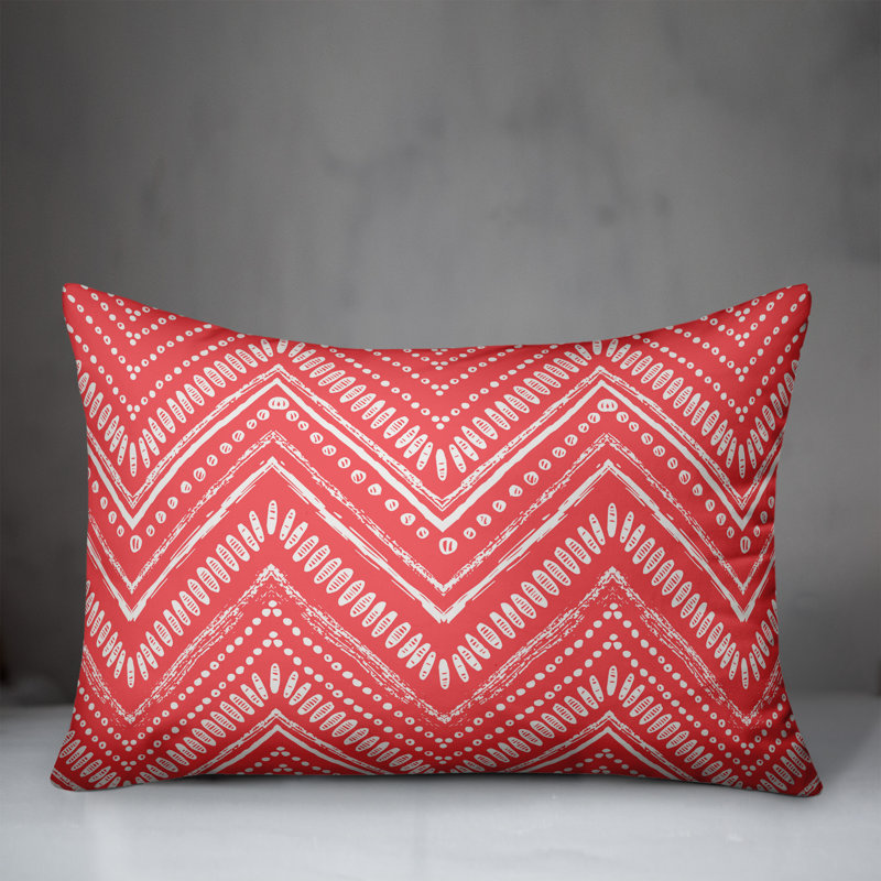 Chevron Outdoor Throw Pillow, Polyester/Polyfill, Red/Cream