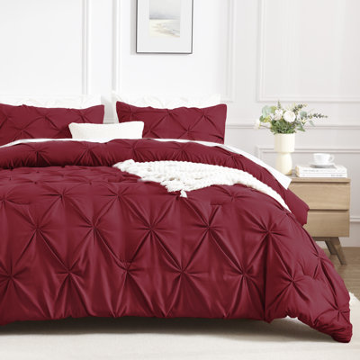 Ensemble d'édredon très grand Andency Bourgogne (104 x 90 pouces), 3 pièces (1 édredon à plis pincés et 2 taies d'oreiller) Ensemble d'édredon toutes saisons Pintuck, ensemble d'édredon en microfibre légère