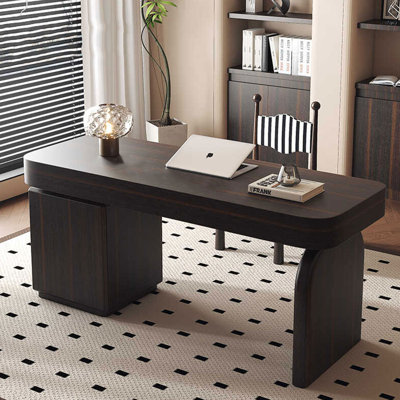 62.99" Nut-brown Rectangular Solid + Manufactured Wood with 6 drawers desk