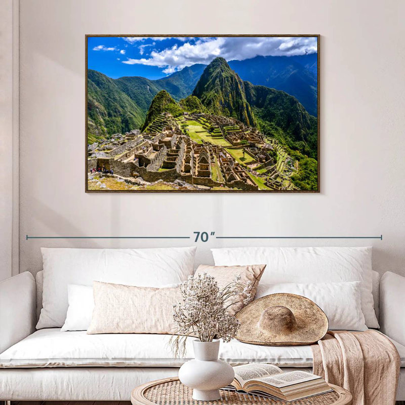 Restes du Machu Picchu, 46 po x 31 po, Cadre flottant en noyer