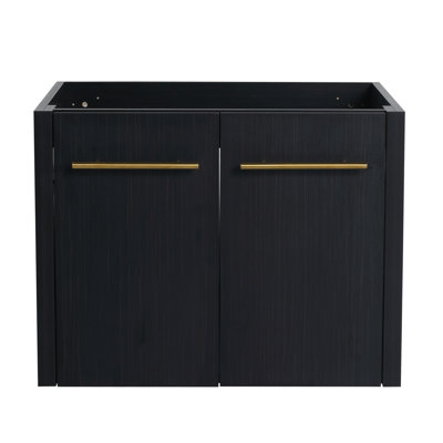 Meuble-lavabo noir en châtaignier noir de 24 po avec des lignes élégantes et de nombreuses tablettes pratiques