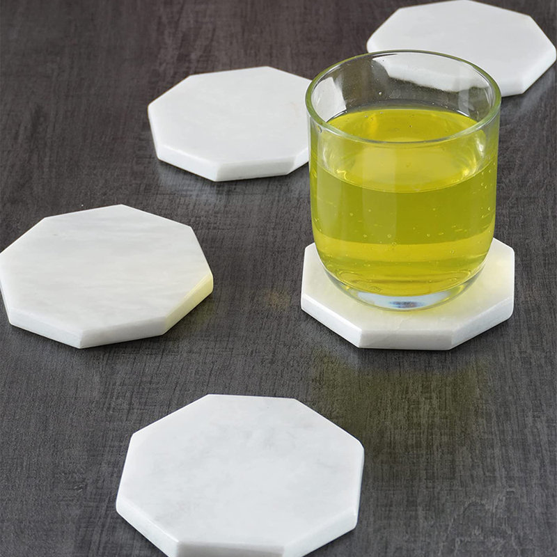 Marble 6 Piece Coaster Set, White
