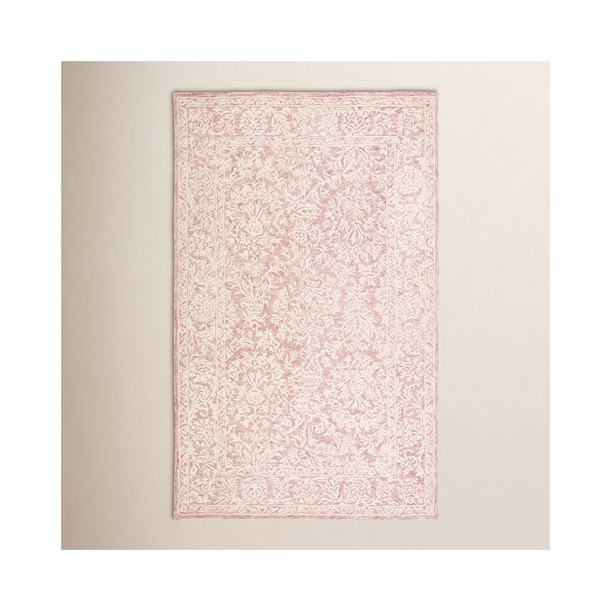 Teasdale Oriental Handmade Tufted Wool Area Rug in Pink/Ivory, Rectangle 3' x 5'