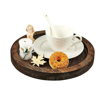 Plateau de service en bois rustique: plateau décoratif rond en bois Butler