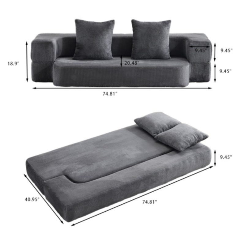 Canapé-lit pliant 74,81 po 2-en-1, CSN-W3612P491917Grey