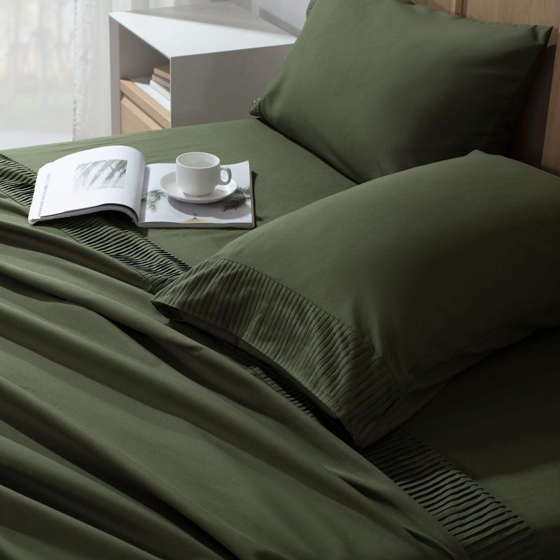 Ensemble de draps 4 pièces Andency, Très grand californien, Olive Green