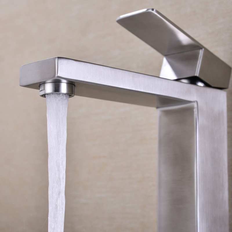 Mélangeur de lavabo pour salle de bain en nickel brossé - résiste à l'usure à une seule poignée et réduit les éclaboussures d'eau