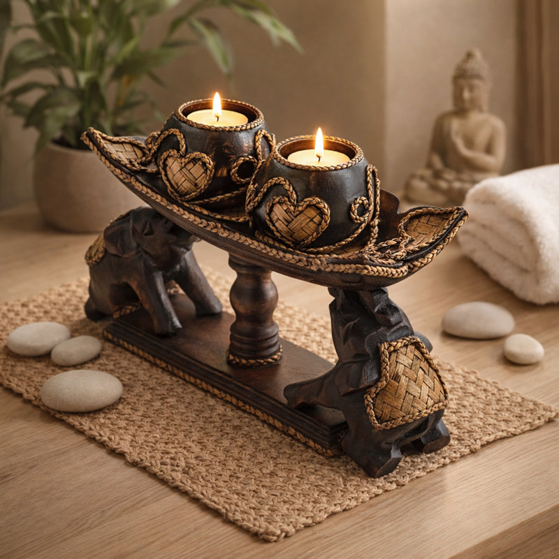 Porte-bougie éléphant en bois 10 po x 2,5 po AeraVida