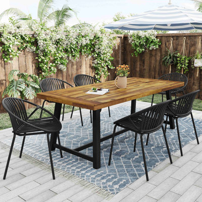 7 Pieces Outdoor Modern Dining Set With Stackable Chair +Teak