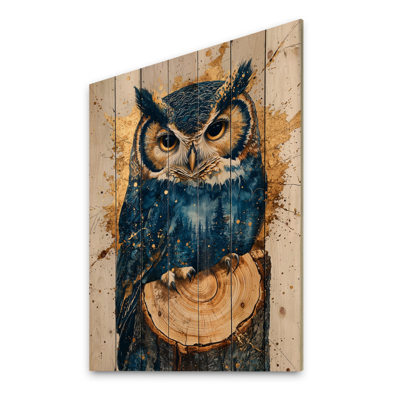 Hibou dans la forêt de Saphir, paysage II, H 20 po x l 10 po