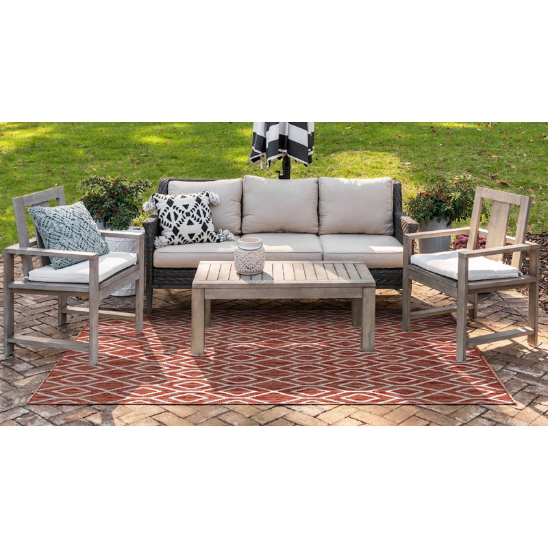 Yettem Abstract Indoor / Outdoor Rug, Rectangle 7'10" x 10', Red