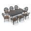 Ensemble de salle à manger d'extérieur rectangulaire 8 personnes (210 cm L) avec trou pour parasol, 8 chaises empilables, coussins bruns-87392159