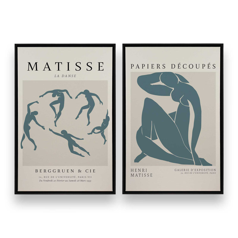 Ensemble de 2 Matisse La Danse et Midnight Blue Nude, H 30 po x l 42 po, Cadre flottant noir satiné