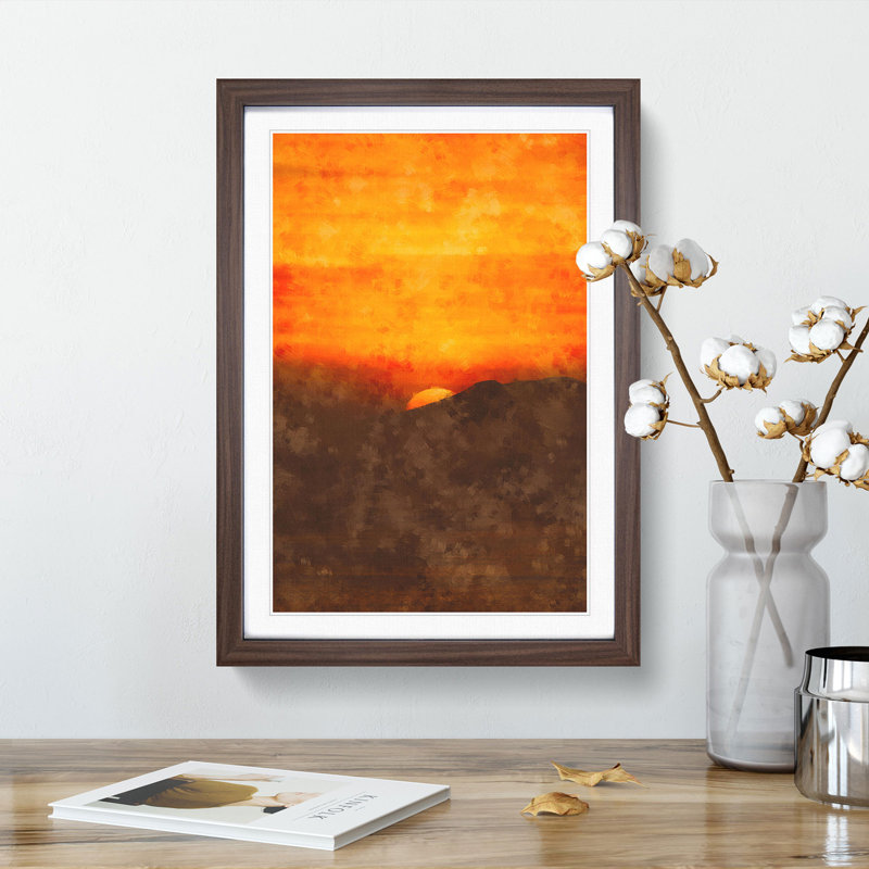 Orange Sunset Abstract - Picture Frame Painting Print, Walnut Framed, 87cm H x 62cm W x 2cm D