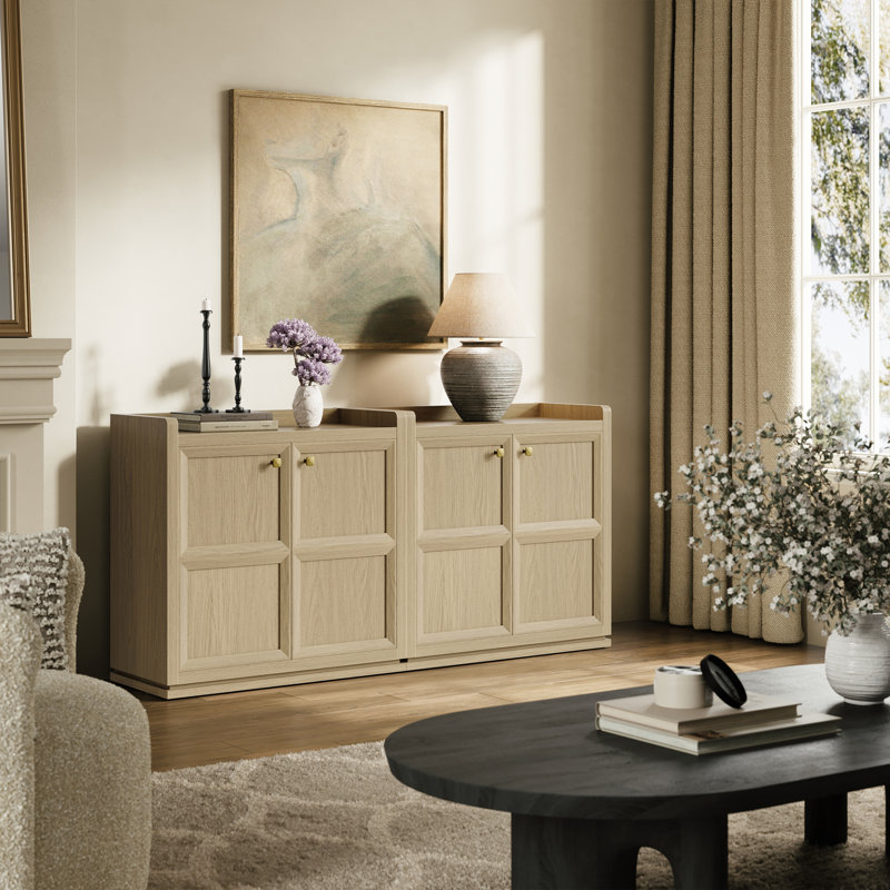 33.7'' Sideboard With Adjustable Shelf and  3D - Design, Light Oak