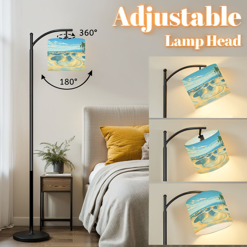 Arc Floor Lamp with Adjustable Lampshade Venice Beach Skate Park White Standing Lamp 3 Color Temperatures Dimmable Tall Pole Lamp with Foot Switch for Bedroom