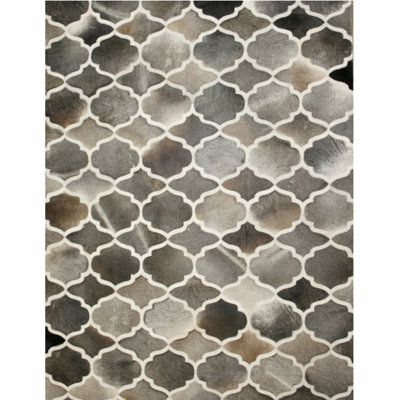 Barcelona Leather Geometric Area Rug in Gray/Brown