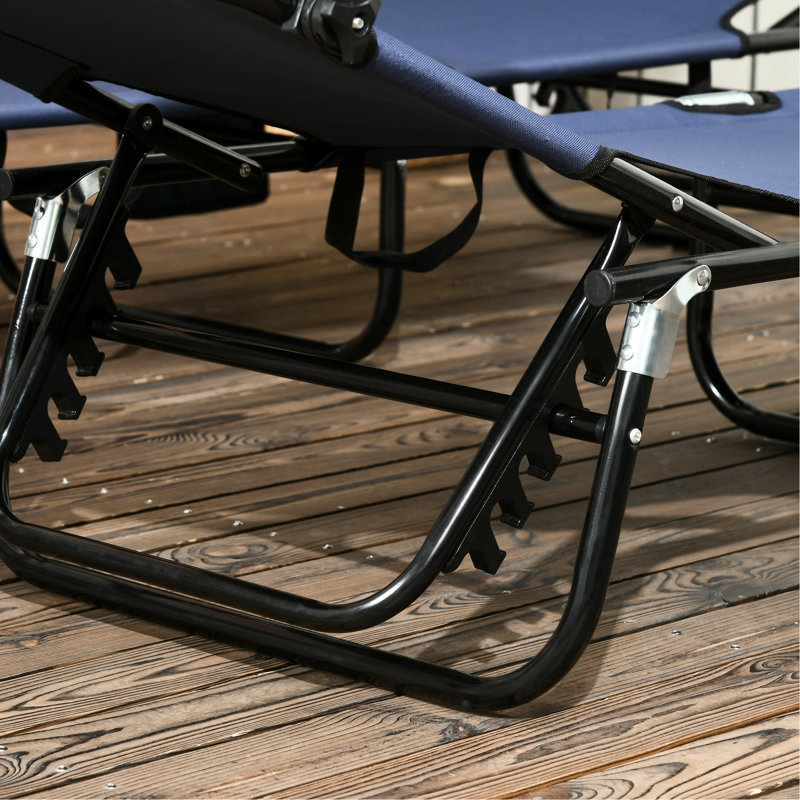 Dark Blue Folding Chairs For Sunbathing - With Canopy And Side Pocket Shade Lawn Reclining,