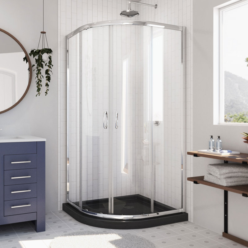 Prime 36" W x 36" D x 74.75" H Semi-Frameless Quarter-Round Sliding Shower Enclosure with Base Included, Clear