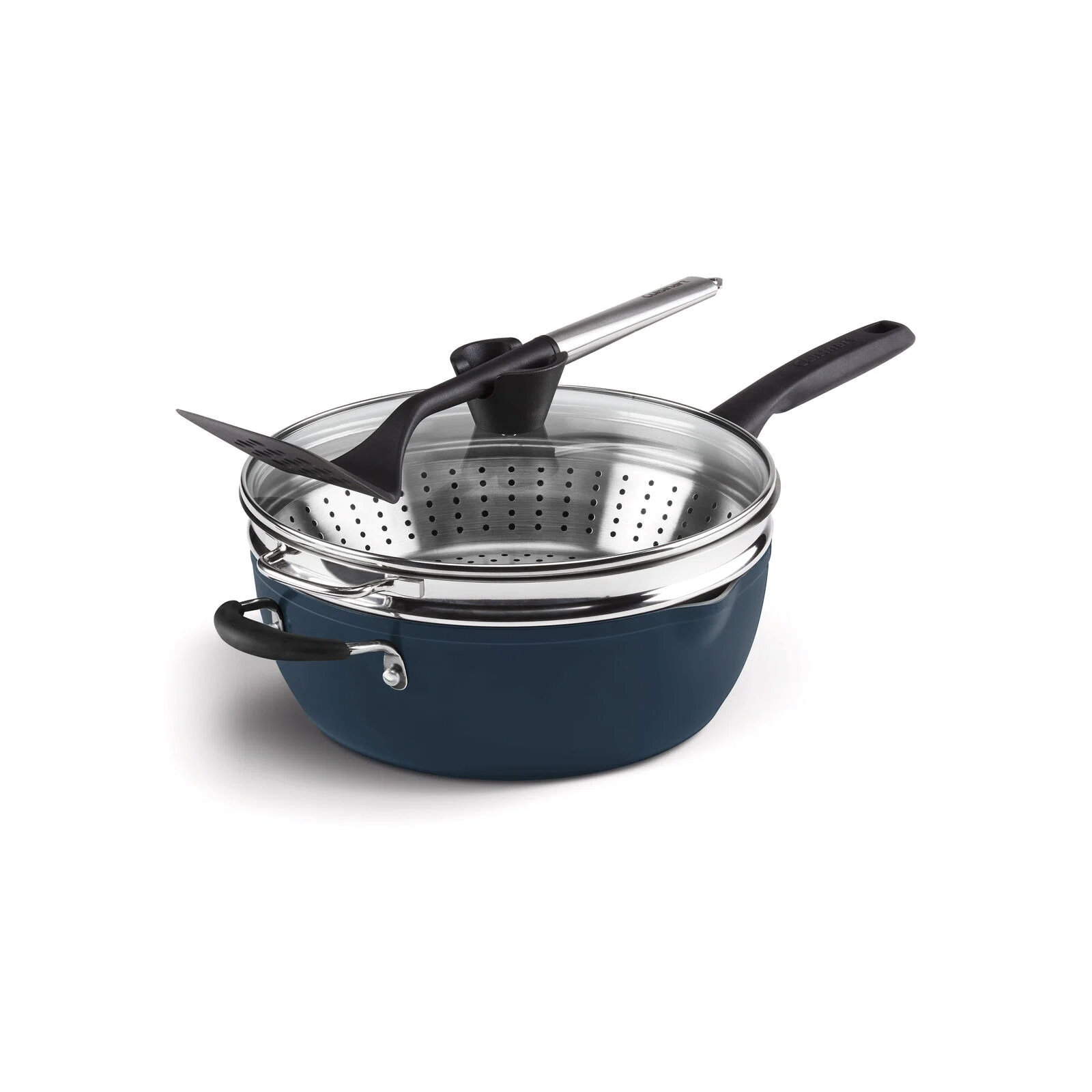 Cuisinart Preferred Pan 4 Piece Set (4.5 Qt. Multi-Purpose Pan with Cover, Steamer, Slotted Turner), Navy