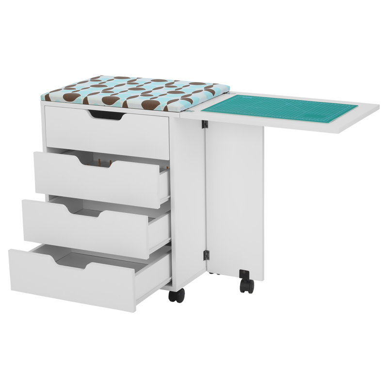 White Rolling Four-Drawer Storage Cabinet for Sewing and Crafts