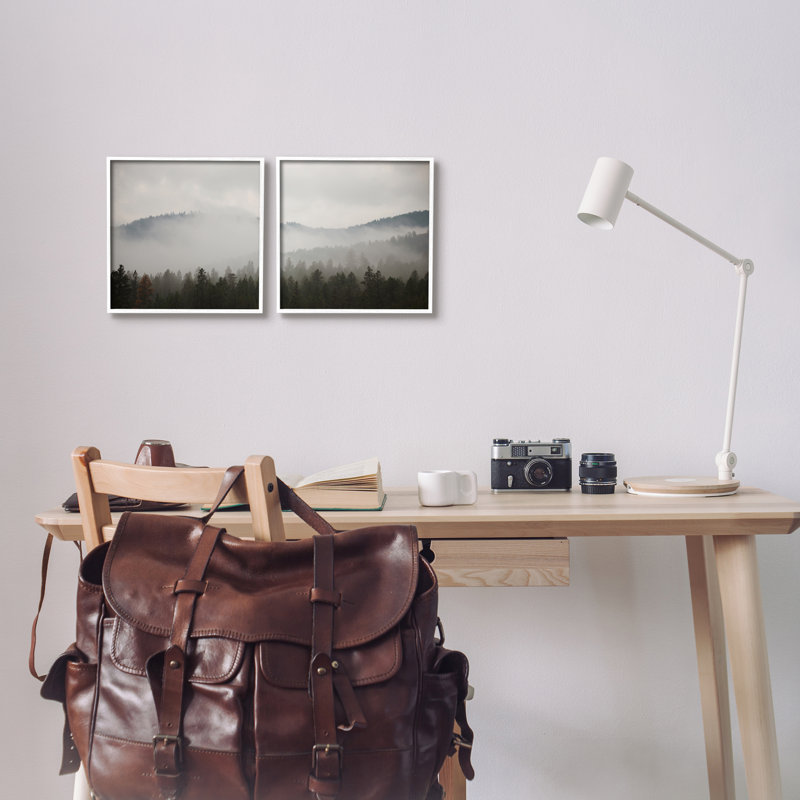 "Quiet Foggy Mountain Forest Nature Landscape" par Carol Robinson - ensemble de 2 photographies sur toile flottante