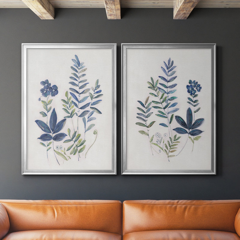 Fern Study I - Toile encadrée de qualité supérieure - prête à être accrochée, Argent, H 24,5 po x l 37 po x P 1,25 po