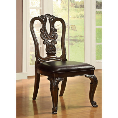 Solid Wood Intricate Back Chairs  2  - Brown Cherry With Padded Seat For Dining Area 2 Room In Dark And