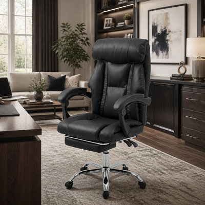 Fauteuil de bureau ergonomique inclinable avec repose-pieds à massage chauffant et soutien lombaire réglable pour le travail