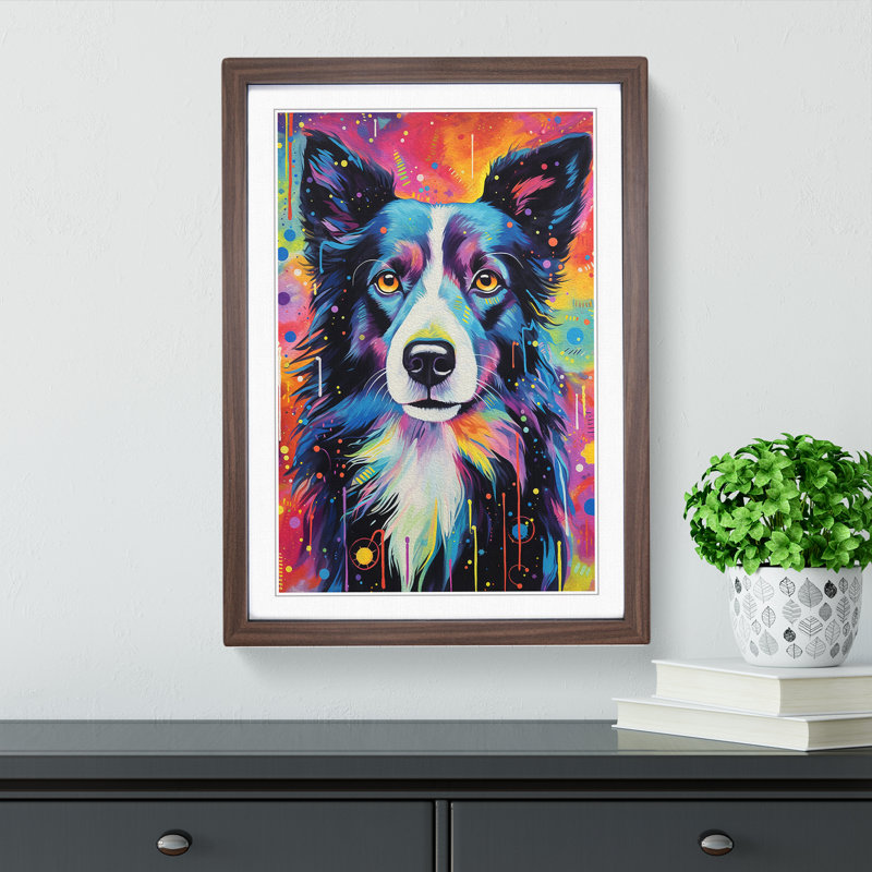 Border Collie Tachisme - Framed Print, 46cm H x 34cm W x 2cm D, Walnut Framed