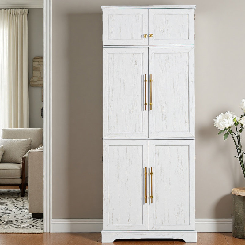 Armoire de cuisine de campagne de 78,2 po de hauteur avec 8 tablettes de porte, armoire de rangement avec 4 tablettes réglables, tiroir caché, support à vin, armoire polyvalente pour la cuisine, la salle à manger et la salle de bain
