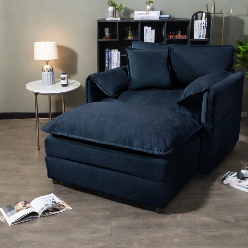 Spacious Chenille Recliner With Ottoman, Modern Style For Home