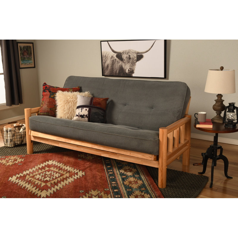 Futon double en coton avec matelas Anders, Microsuède Marmont Thunder, Naturel