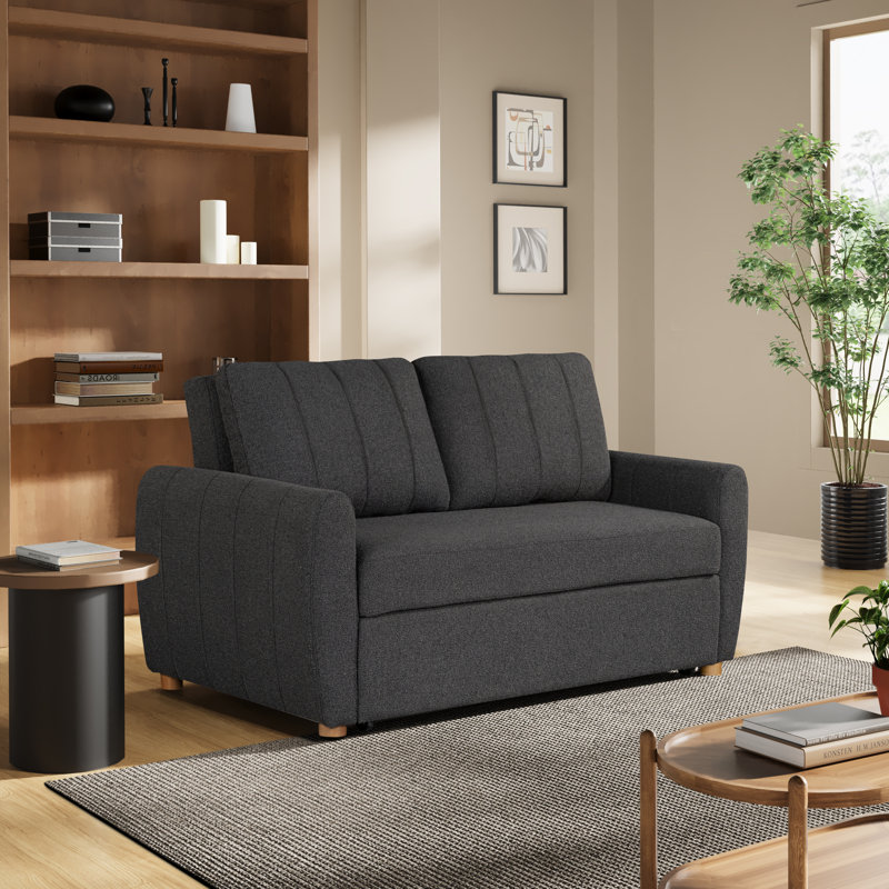 Serta Lowry 66.5" Full-Size Upholstered Convertible Sleeper Loveseat, Charcoal