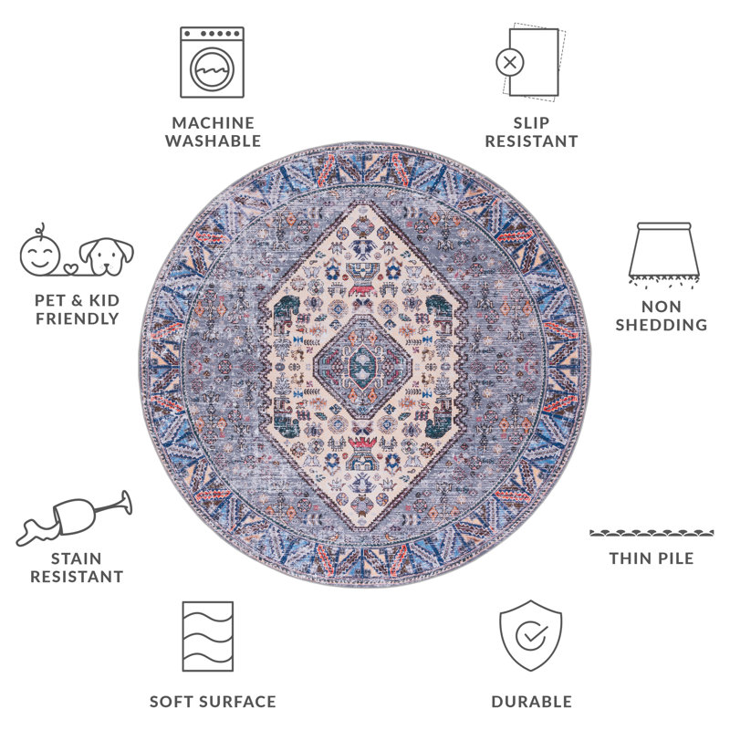 Tapis oriental beige / gris, Rond 6 pi