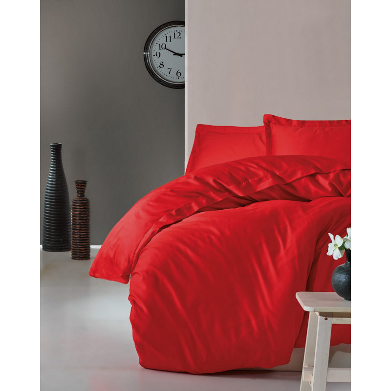 Ensemble de housse de courtepointe en satin Luxury, 100% coton, rouge | Comprend une housse de couette (63 x 87), un drap plat (63 x 94) et une taie d'oreiller Oxford (20 x 28) | Impression réactive, lavable à la machine, design élégant, parfait pour la décoration de chambre à coucher