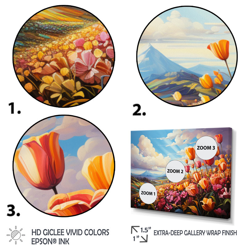 «Danemark Multicolor Tulip Fields II», reproduction sur toile, Cadre naturel flottant, H 30 po x l 40 po x P 1,5 po