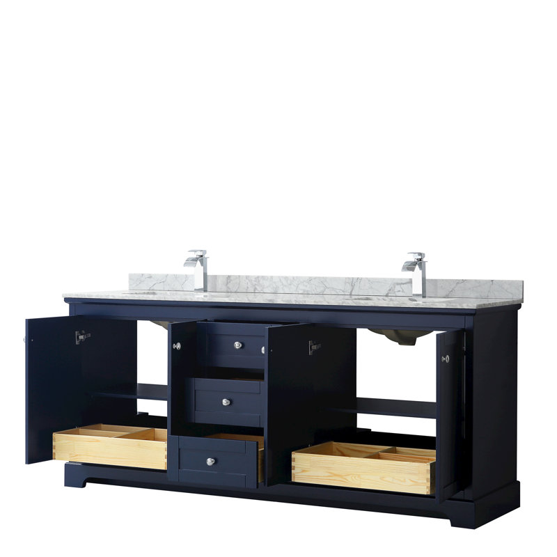 Meuble-lavabo double de l 80 po x P 22 po x H 35 po Avery, Bleu foncé, Chrome poli