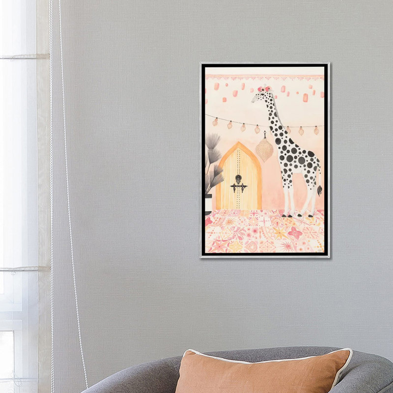 Girafe au Maroc, art encadré, H 26 po x l 18 po x P 1,5 po, Toile avec cadre argenté