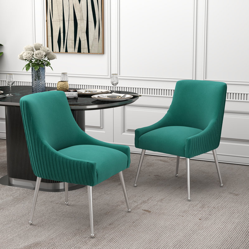 Baudel 19.7'' H Tufted Velvet Upholstered Side Chair, Dark Green