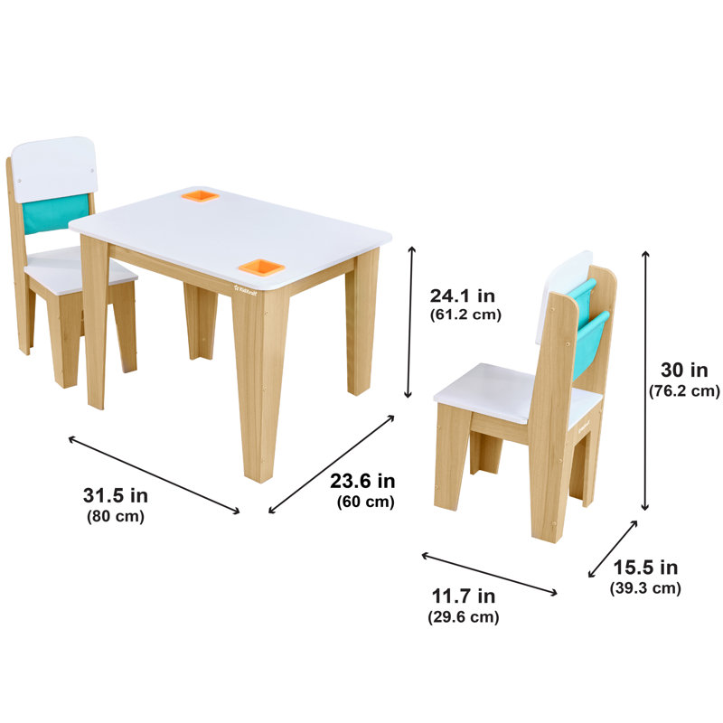 Kids 3 Piece Rectangular Activity Table and Chair Set, Oak