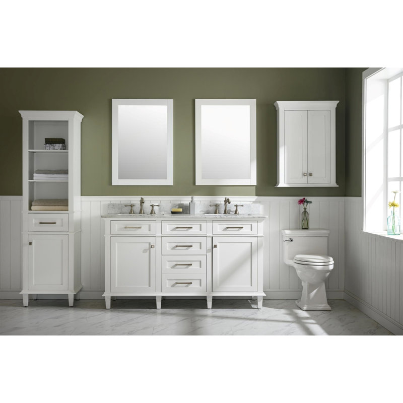 Malcom 60'' Double Bathroom Vanity with Marble Top, White