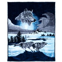 YST Howling Wolf Blanket Jungle Wild Animal Throw Blanket for Bed, Turqoise  Blue Grey Stripe Fleece Blanket Rustic Lodge Cabin Farmhouse Sherpa Blanket  Minimalism Mountain Fuzzy Blanket 