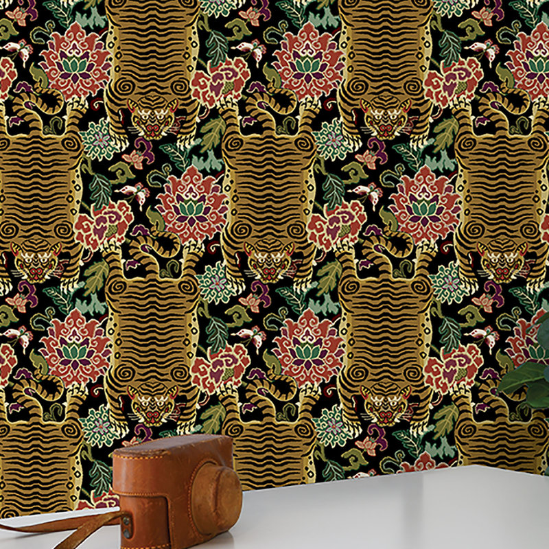 Surface Style Tiger Eye Toile 18' L x 20.5" W Peel and Stick Wallpaper Roll, Slate